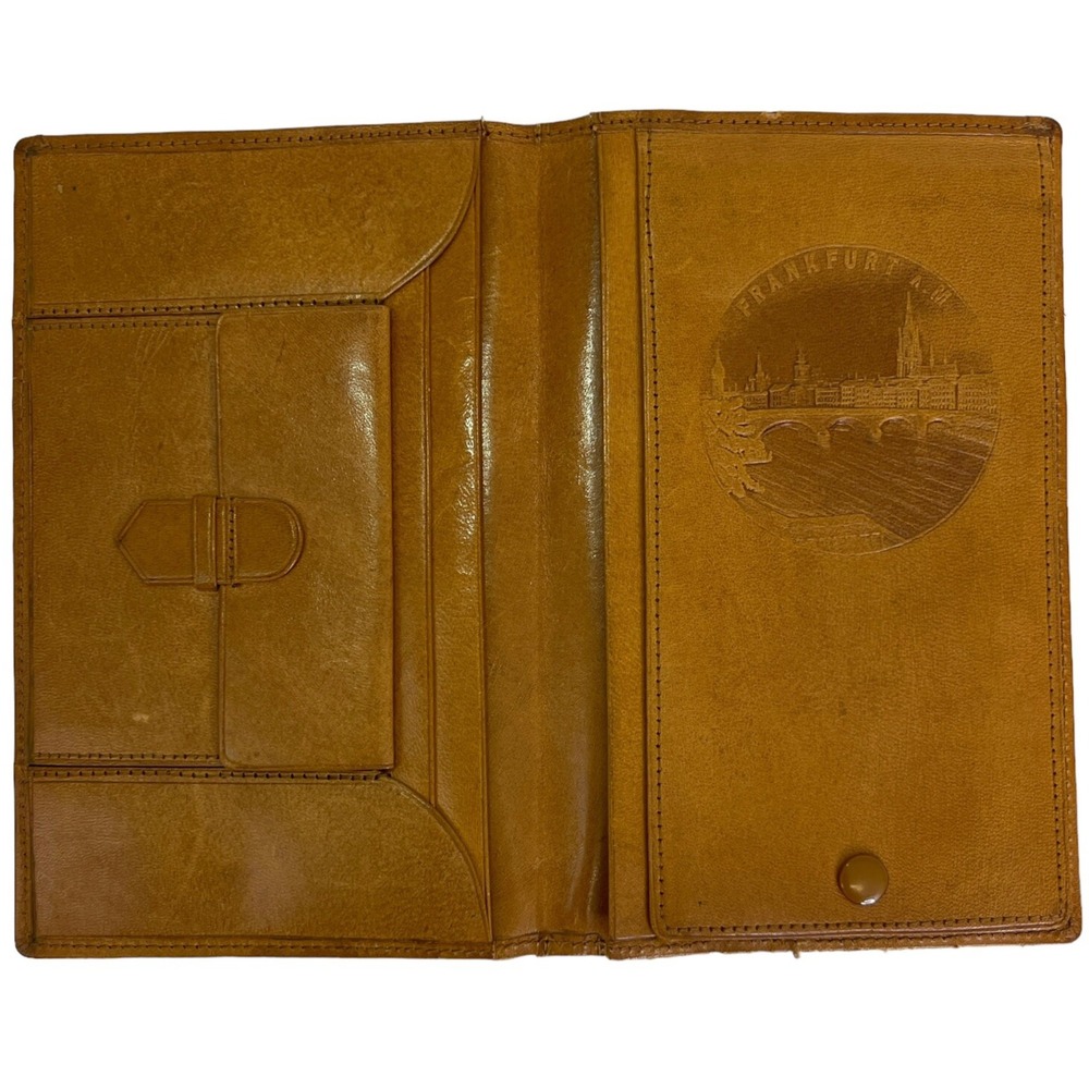 Vintage Wallet Leather‎ Embossed Frankfurt Germany Tan Leather Very Unique Vtg